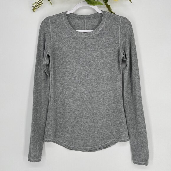 Lululemon Karma Long Sleeve Shirt Heathered Gray Thumbholes Crew Neck No Size - Picture 2 of 7